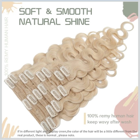 Luxurious Blonde Wavy 18 inch Hair Extensions 100% Remy Human Hair - Picture 2 of 10